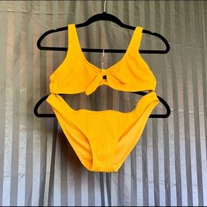 Dark Yellow Ribbed Bikini Bathing Suit High Wasted